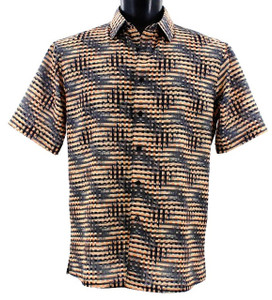Bassiri Short Sleeve Camp Shirt - Tan Illusion Pattern